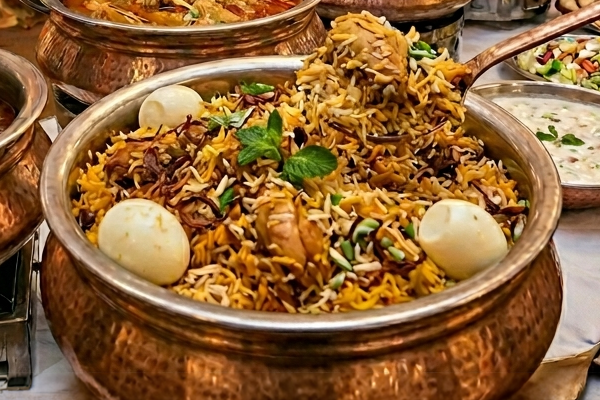 Biryani served in a copper pot